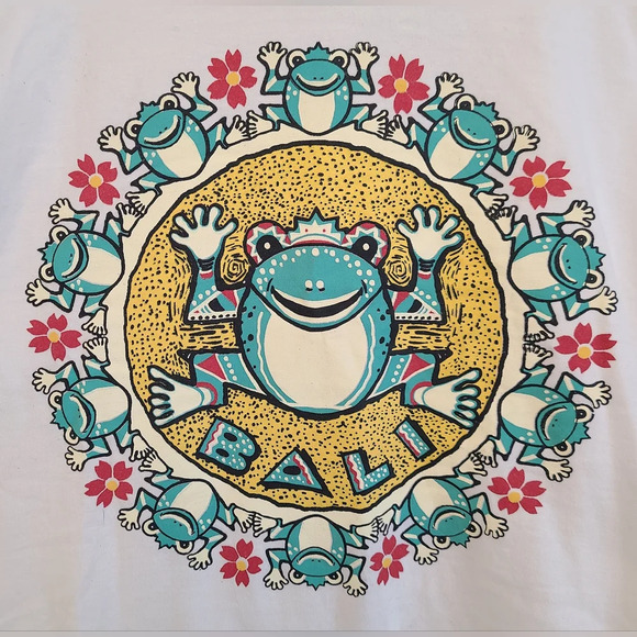 Vintage Frog Bali Pop Art University Of Leisure Men T-Shirt White, Size M - Picture 3 of 6